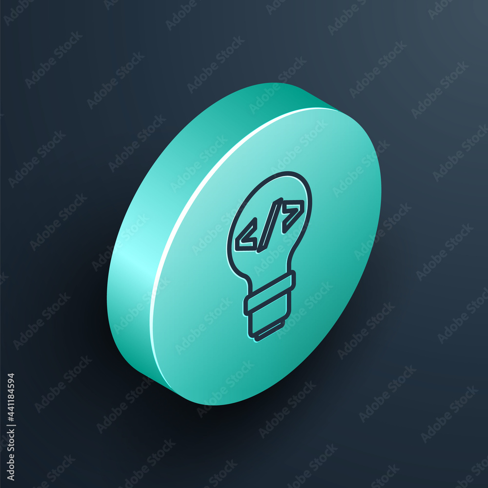 Aufkleber isometric line web design and front end development icon isolated on black background. turquoise cir
