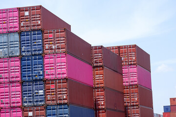 Fototapeta premium Containers in the depository, import and export view.