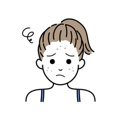 ニキビに悩むポニーテールの若い女性