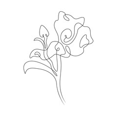 Fototapeta na wymiar Flower petals bud. One continuous line.Opened flower logo. One continuous drawing line logo isolated minimal illustration.