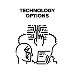 Technology Device Options Vector Icon Concept. Voice Control, Fingerprint Scanning And Face Id Technology Device Options. Innovation Identification And Protection System Black Illustration