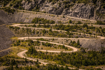 Road turns climbing a mountain in Futaleufú Hidroelectric plant, Chubut, Argentina.
