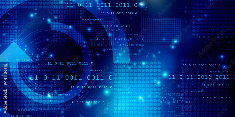 Poster 2d illustration abstract digital binary data on computer screen