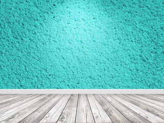 Empty painted blue color wall with spotlight. Interior room background