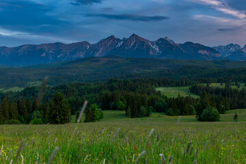 Sunset over High Tatra Peaks in Poland