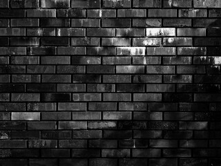 Grunge brick wall texture black background.