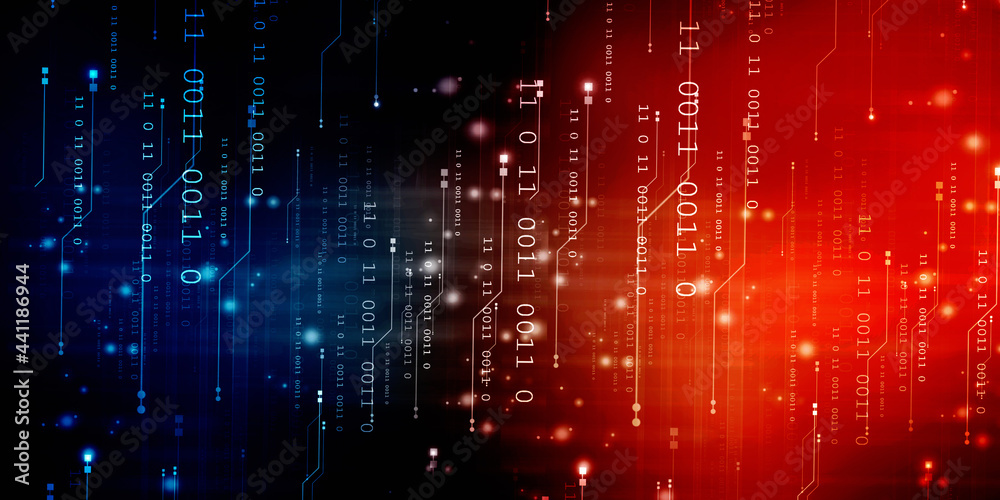 Poster 2d illustration abstract digital binary data on computer screen