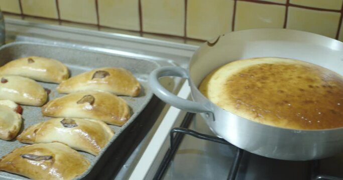 View homemade italian street food as panzerotti also called calzone 