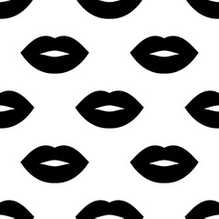 Fototapeta na wymiar Lips. Silhouette black lips on the white background. Seamless vector pattern. Fashion trendy backdrop. Template for modern original designs, prints, textiles, fabrics, wallpapers, wrappers, etc.