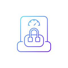Hand baggage weight gradient linear vector icon. Handbag weighing in airport. Luggage check for passenger. Thin line color symbols. Modern style pictogram. Vector isolated outline drawing