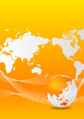 オレンジ色のデジタルネットワーク地球背景