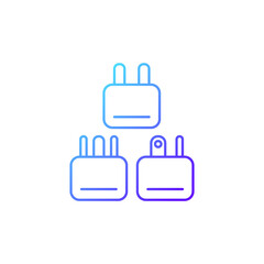Travel adapter gradient linear vector icon. Universal plug for airplane passenger. Travel size objects. Thin line color symbols. Modern style pictogram. Vector isolated outline drawing
