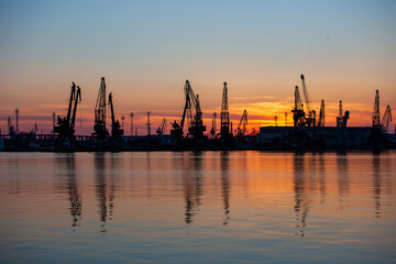 Sea Port  industry  sunset - obrazy, fototapety, plakaty