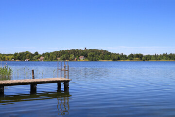 View to Krakow Lake (Krakower See) with the observation tower in Background, Mecklenburg Western Pomerania - Germany