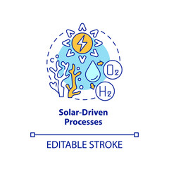 Solar energy concept icon. Hydrogen fuel production method abstract idea thin line illustration. Use light energy for water splitting. Vector isolated outline color drawing. Editable stroke
