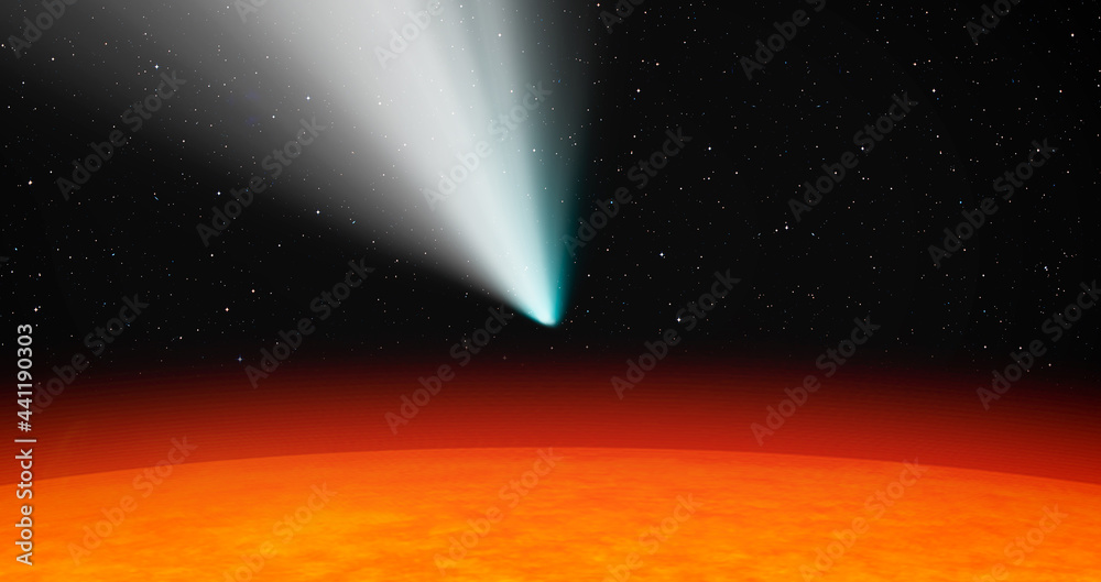 Wall mural comet on the space with our star is sun 
