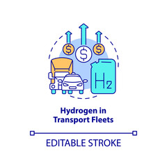 Hydrogen in transport fleets concept icon. Delivering fuel process abstract idea thin line illustration. Distribution. Zero emissions vehicles. Vector isolated outline color drawing. Editable stroke
