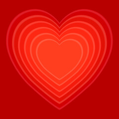 Red background with the image of a convex heart. Festive background put on Valentine's Day.