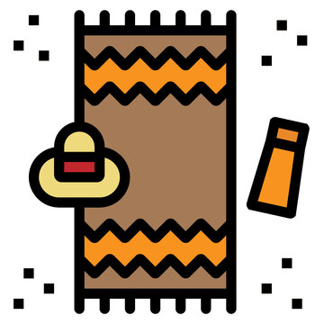 beach towel, hat, sunscreen on sand clip art preview