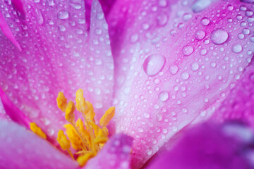 Beautiful drops of water on a flower petal of a peony, close-up. Soft focus. Floral macro background.