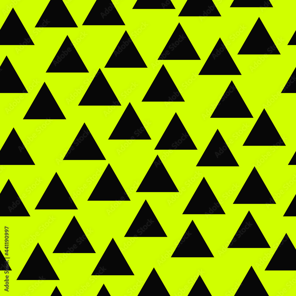 Poster Yellow background and black triangles. Vector seamless triangle pattern.