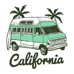 California beach van illustration