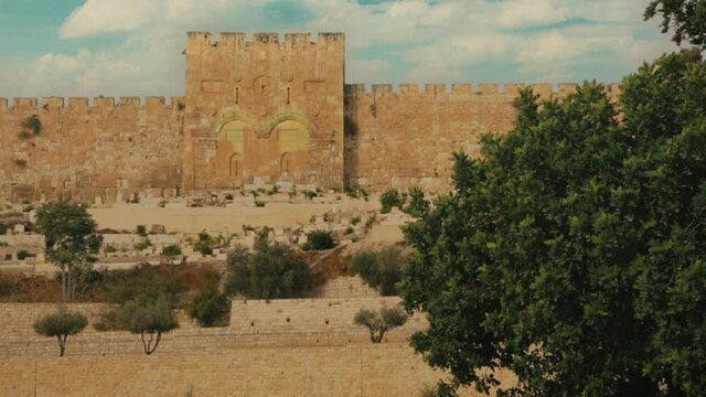 Golden gates from the holy city of Jerusalem at noon.