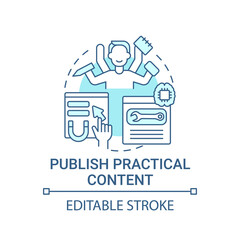 Publish practical content concept icon. Viral content creation tip abstract idea thin line illustration. Posting high quality articles. Vector isolated outline color drawing. Editable stroke