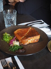 Toast filled with butter