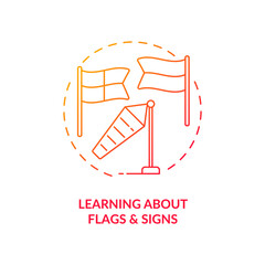 Learning about flags and signs concept icon. Beach safety abstract idea thin line illustration. Indicating water and air quality. Dedicated surfing areas. Vector isolated outline color drawing