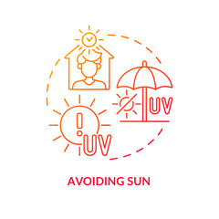 Avoiding sun concept icon. Heat exhaustion risk abstract idea thin line illustration. Preventing skin cancer. Avoiding ultraviolet rays. Unprotected exposure. Vector isolated outline color drawing