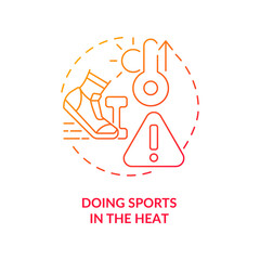 Doing sports in heat concept icon. Heatstroke prevention abstract idea thin line illustration. Training sessions limit on hot days. Exercising safely. Vector isolated outline color drawing
