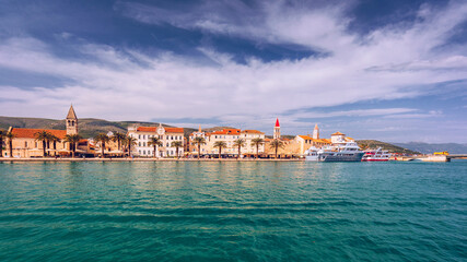 View at town Trogir, old touristic place in Croatia Europe. Trogir town coastal view. Magnificent...