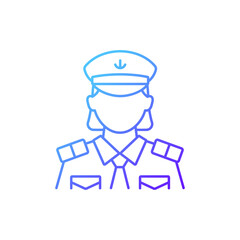 Female chief officer gradient linear vector icon. Crew member of cruise. Making travel comfortable. Thin line color symbols. Modern style pictogram. Vector isolated outline drawing