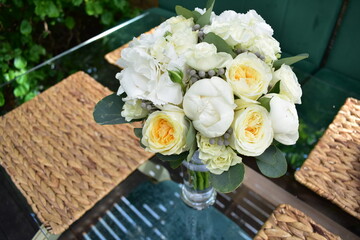 wedding bouquet of white  roses