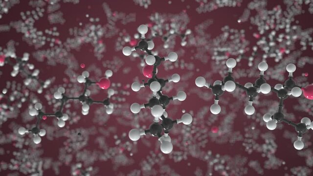 2-ethyl-1-hexanol molecule. Conceptual molecular model. Chemical looping 3d animation