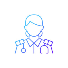 Fototapeta premium Cruise ship nurse gradient linear vector icon. Health care during traveling. Passengers treatment plan. Thin line color symbols. Modern style pictogram. Vector isolated outline drawing