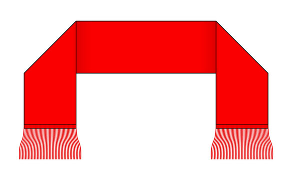 Blank Red Football Fans Scarf Template Vector On White Background.