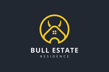 Bull House Logo Design. Modern Real Estate Logo. Bull logo vector illustration