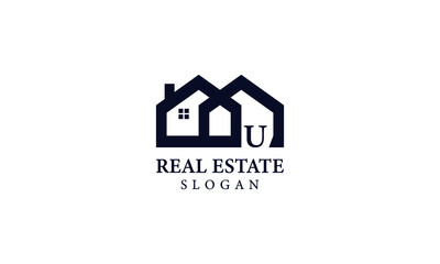 Alphabet U Real Estate Monogram Vector Logo Design, Letter U House Icon Template