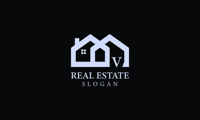 Alphabet V Real Estate Monogram Vector Logo Design, Letter V House Icon Template