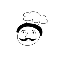 Hand drawn human face doodle. A man in a chef's hat. Isolated ink pen drawing. Pencil drawing. Simple modern illustration.