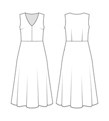 Fashion technical drawing of cut-off flared dress
