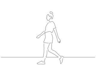 Woman walking line drawing, vector illustration design. Summer collection.