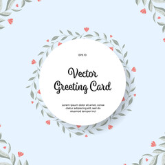 Vector greeting card with floral ornament, illustration with twigs, flowers, leaves.