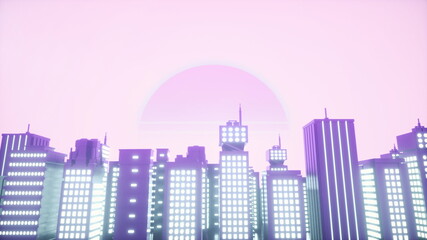 Fototapeta na wymiar Retrowave style background of neon city. 3d rendering
