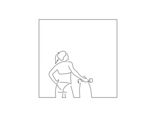 Woman in swimsuit line drawing, vector illustration design. Summer collection.