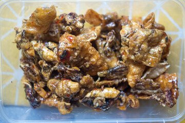 Sweet and crispy spicy dried squid snack.