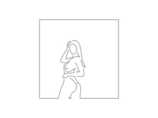Woman in swimsuit line drawing, vector illustration design. Summer collection.