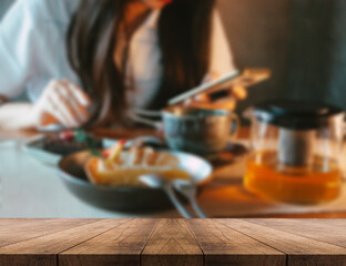3D rendering, wooden top table on isolate blurred and light background